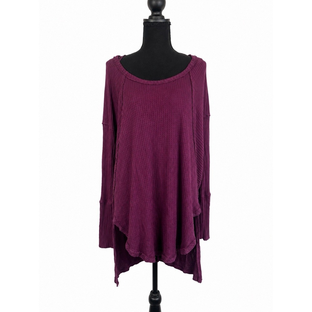 Free People We The Free Purple Thermal Waffle Knit Layered Tunic Top L
